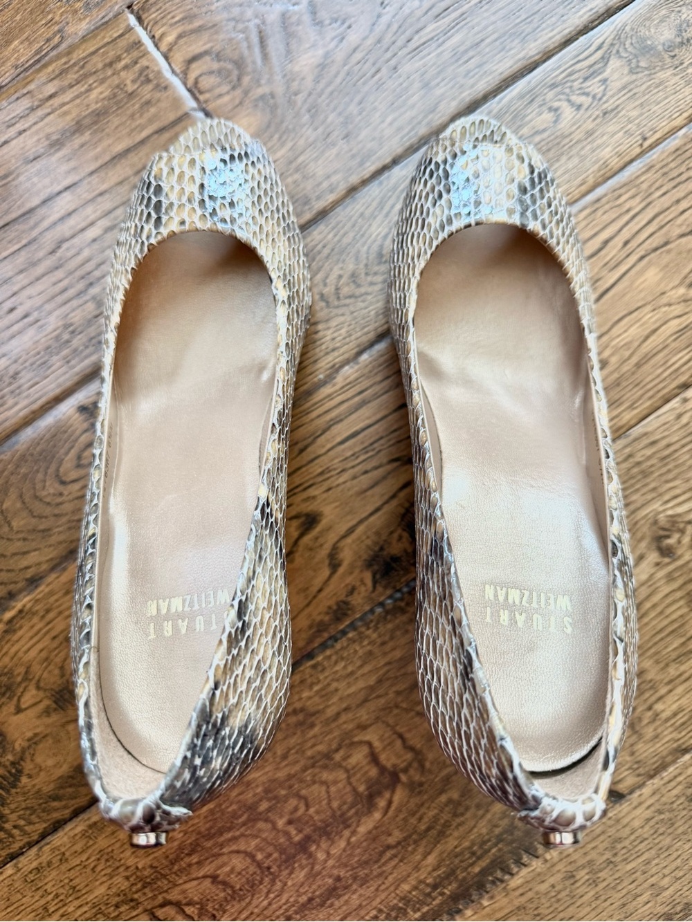 STUART WEITZMAN Plainfield Snake-Print Peep Toe Heels in Neutral Brown - Picture 7 of 8
